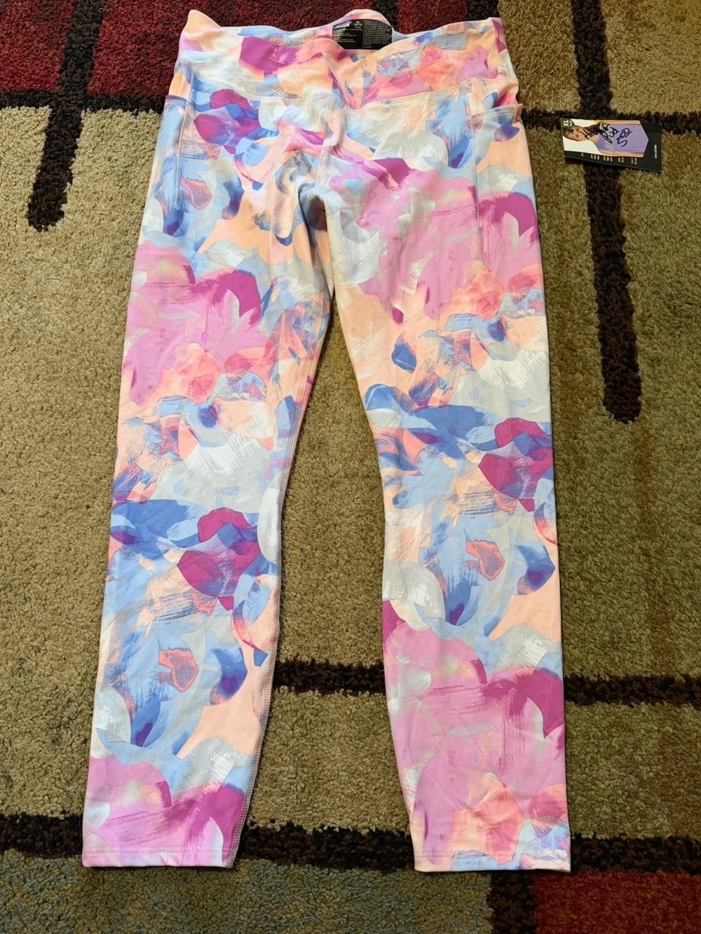 Avia Girls' Pink, Blue & Peach Abstract Print Leggings